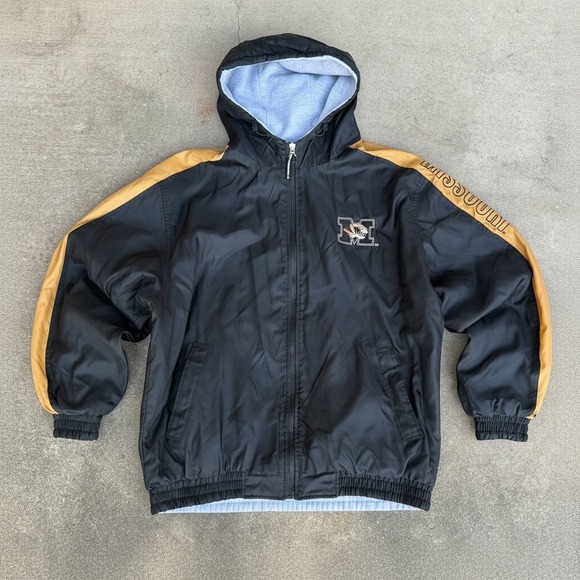 Mens Vintage Puma Missouri Tigers Reversible Jacket Hoodie Black Gold Full Zip